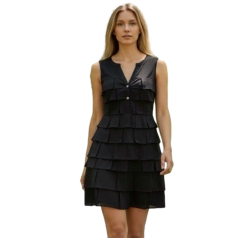🐢BCBG MAXAZRIA v neck Black Tiered Dress size S GUC